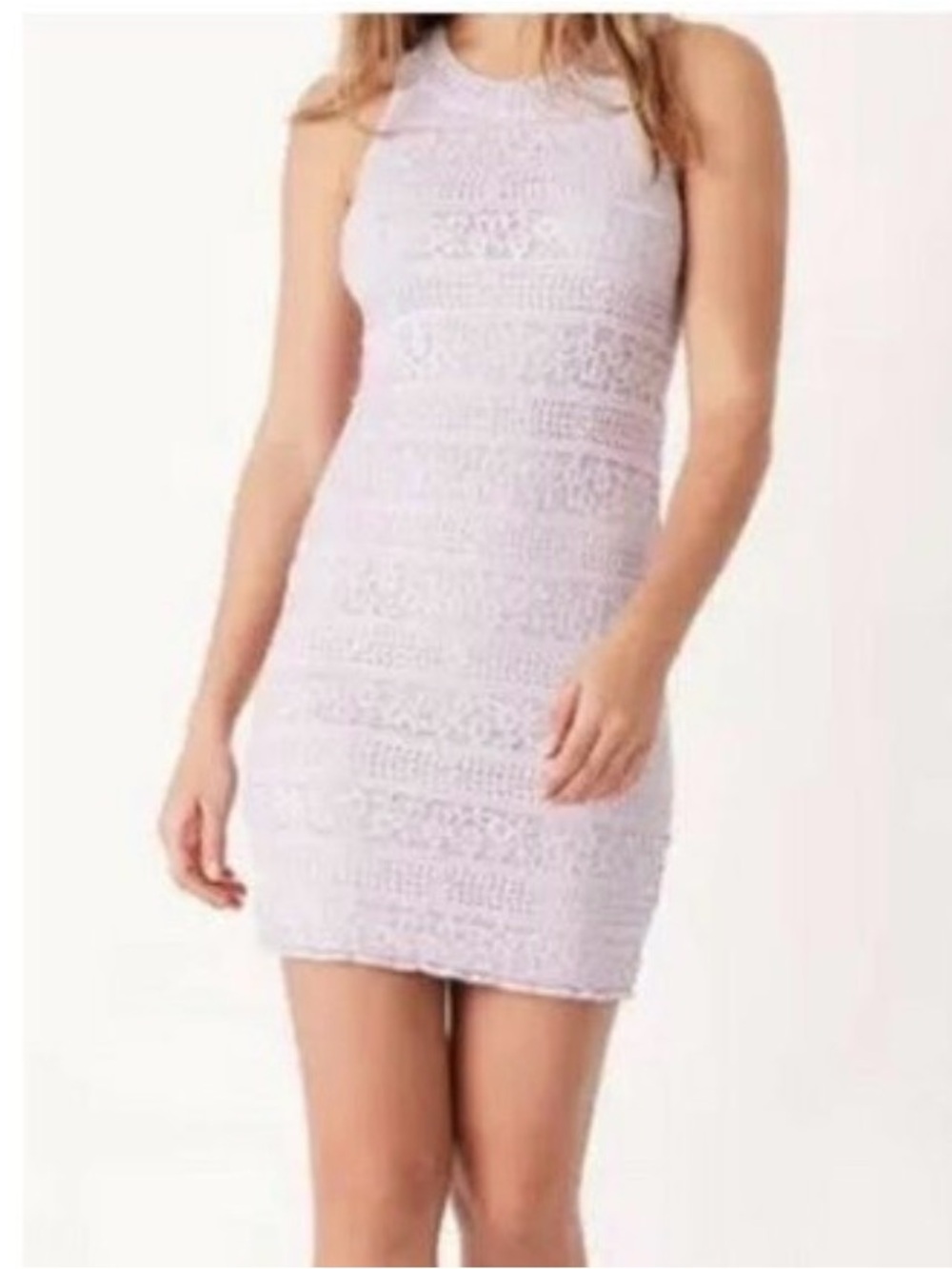 Sleeveless Crochet Bodycon Dress in Light Lavender size small
